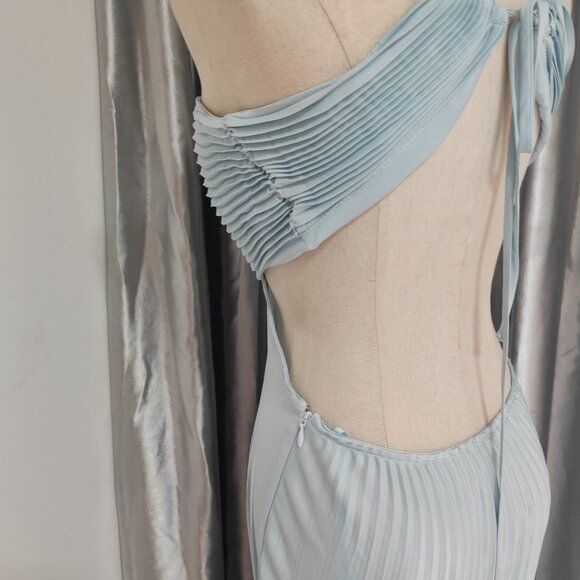 A.L.C. Moira Matte Women's Blue Polyester Fully Lined Halter Neck Pleated Cut-Ou - Picture 6 of 12